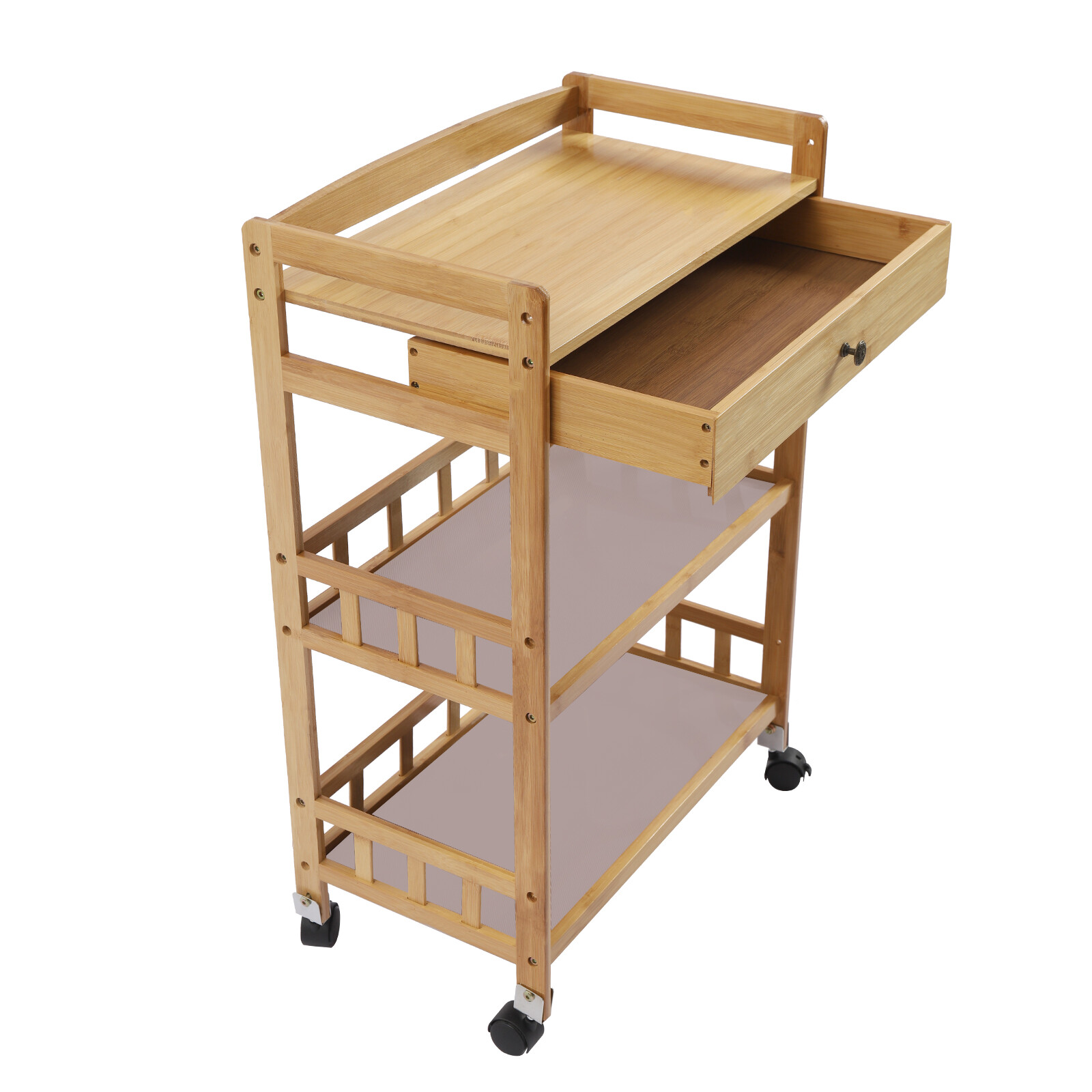 Rolling Bamboo Kitchen Cart Multi Purpose Serving Cart Storage 3 Tiers Standing