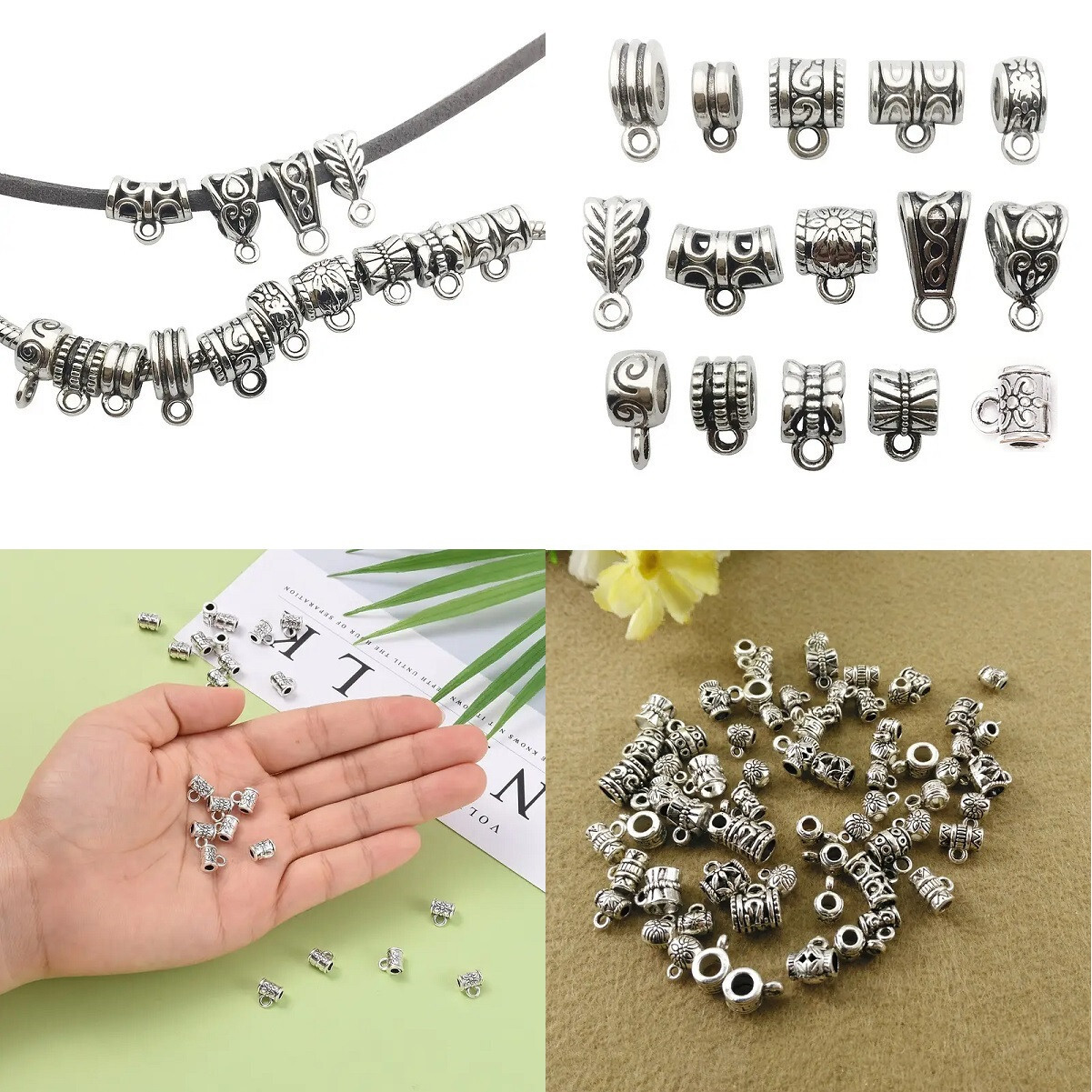 Pendant Bail Small Fancy Tibetan Silver Plated Vintage Necklace Bracelet Charms