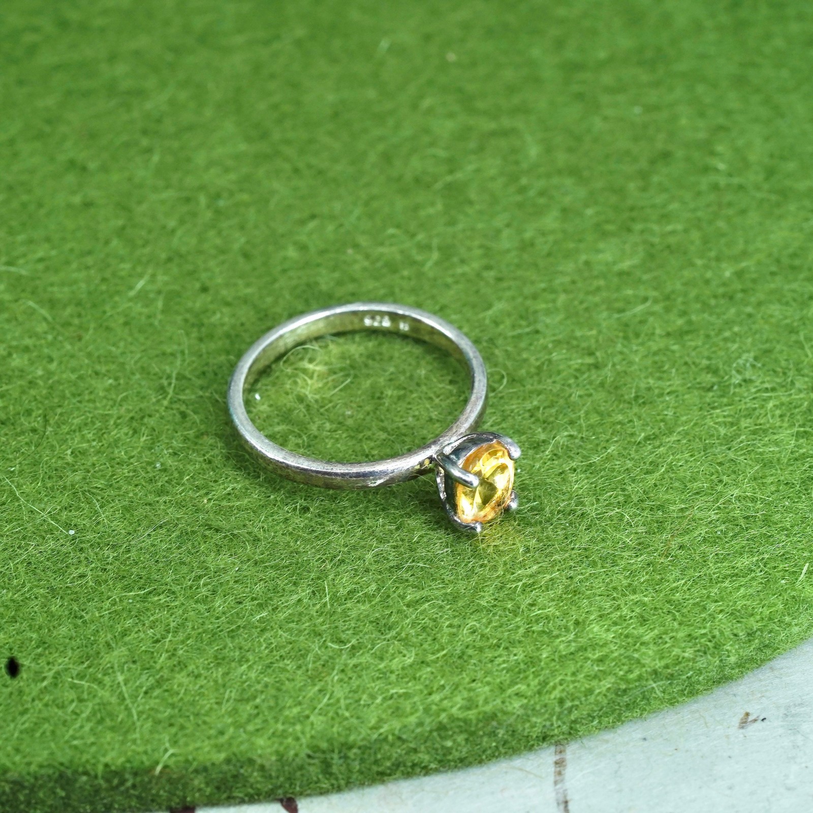 Size 6, Sterling 925 silver statement ring, engagement stackable ring citrine