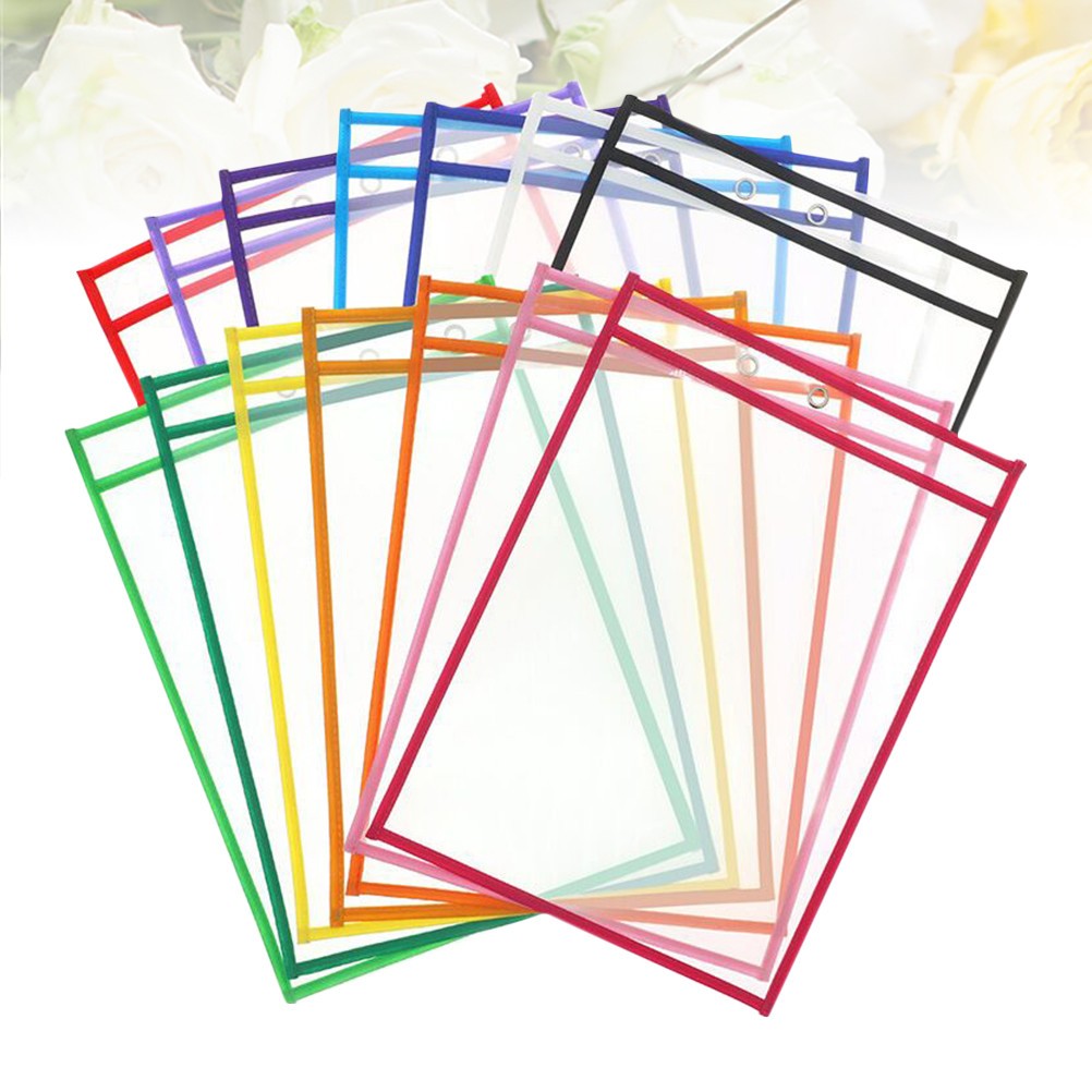10 Pcs Write Wipe Pockets Oversized Dry Erase File Document Pouch