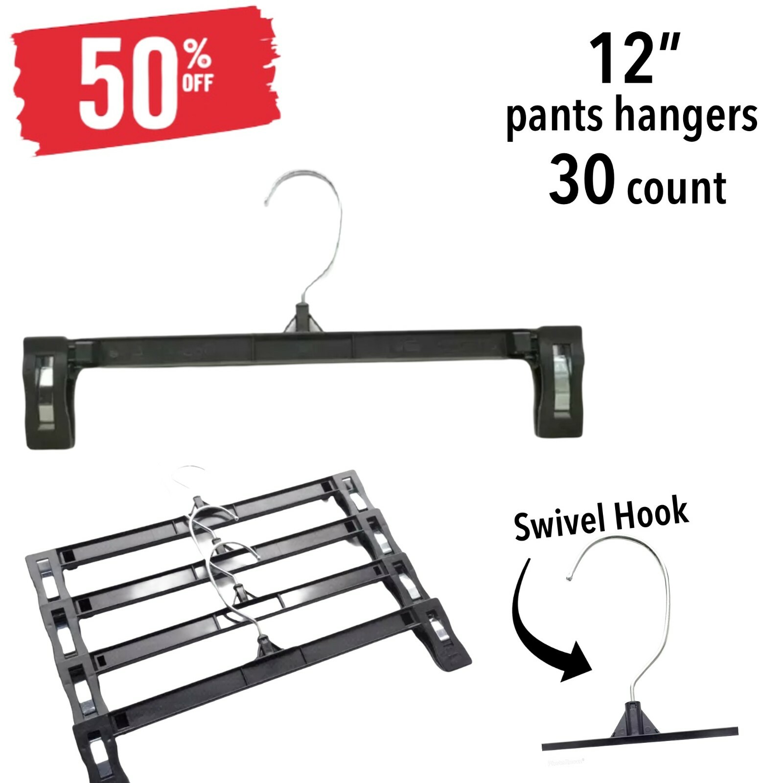 Black Clothes Hangers 12" For Pants - Lot of 30  SALE 50% OFF (IT#42)