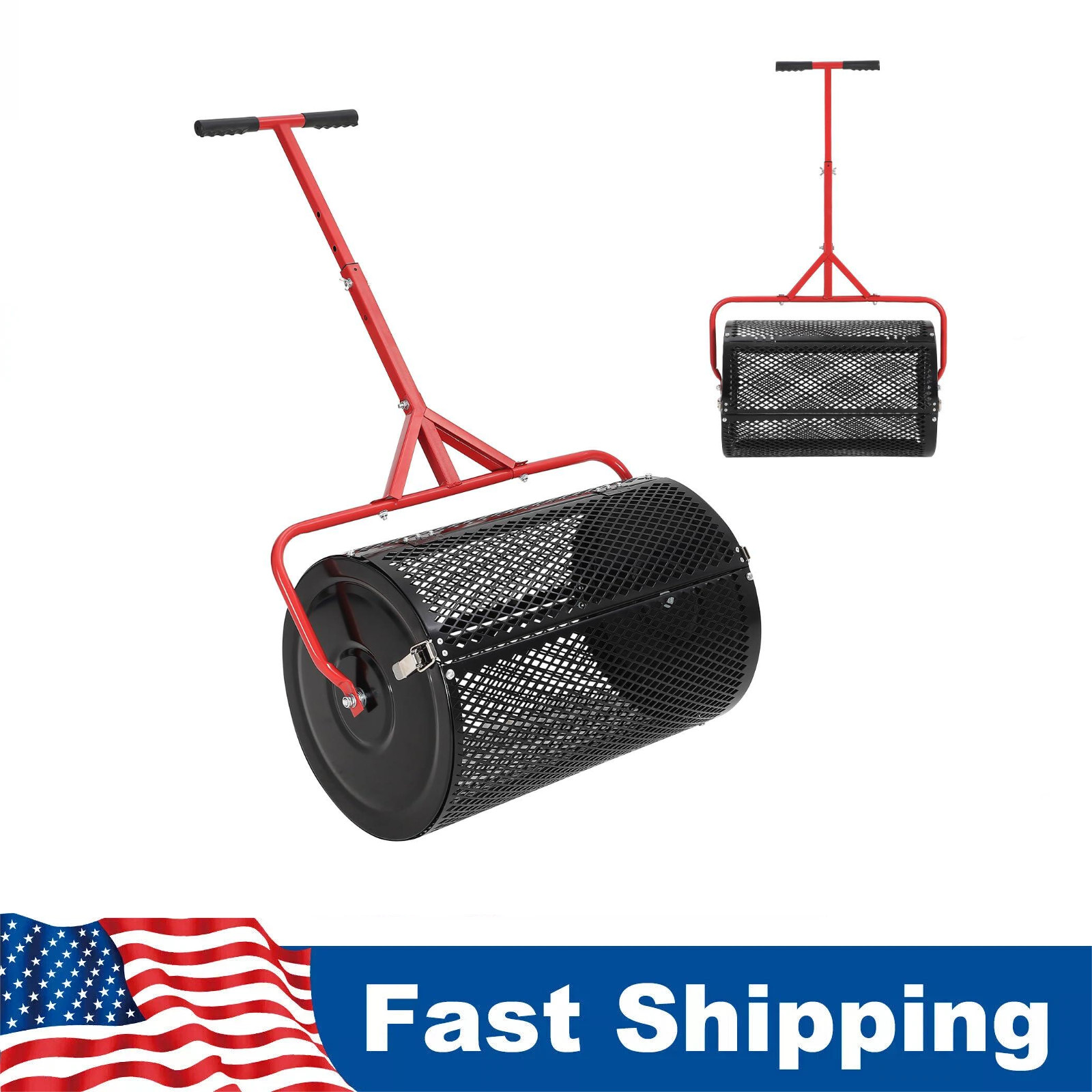🔝Compost Spreader Peat Moss Roller Steel Mesh for Garden& Lawn Adjustable 24 In