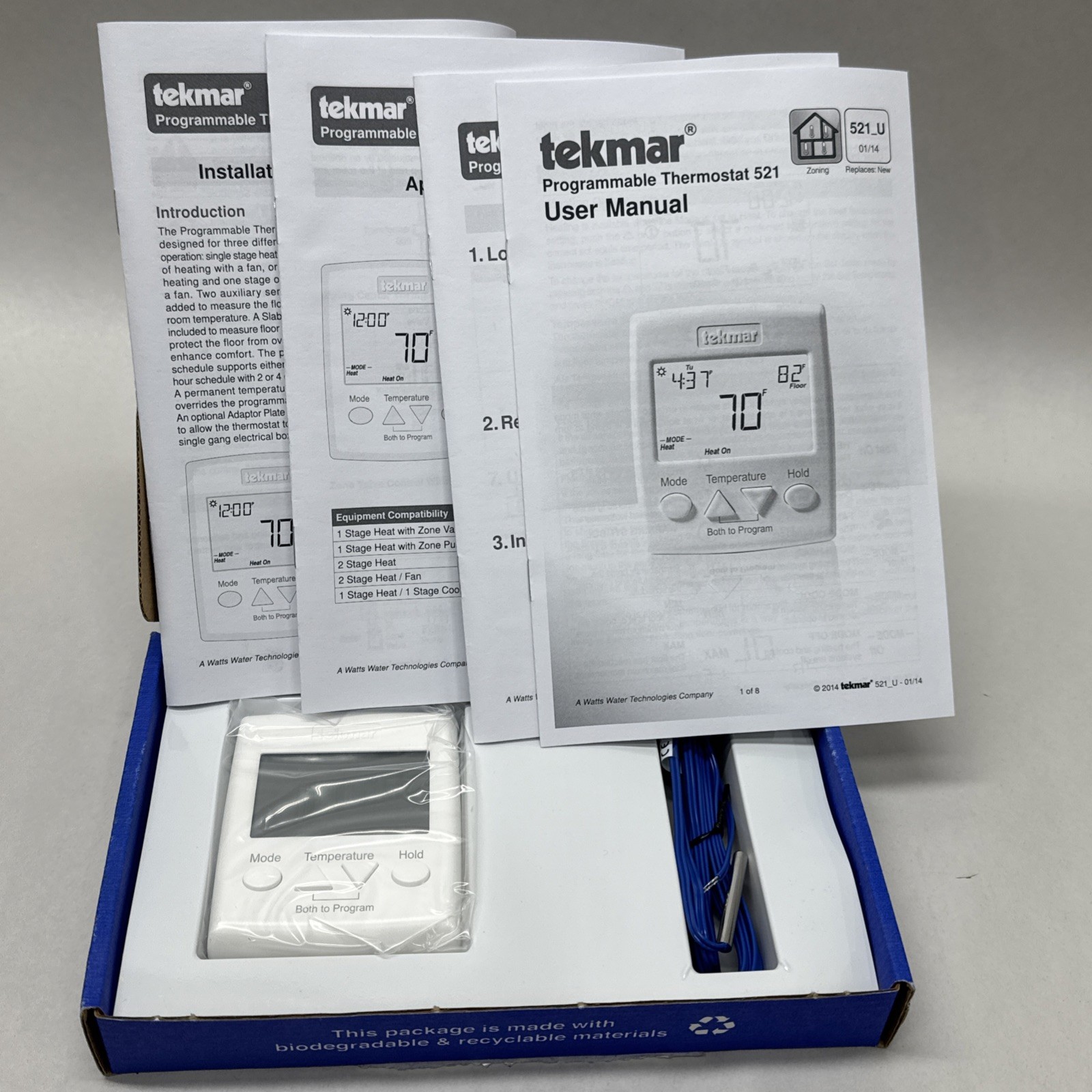 Tekmar 521 Programmable Thermostat with Two Stage Heat or Heat-Cool Modes NEW