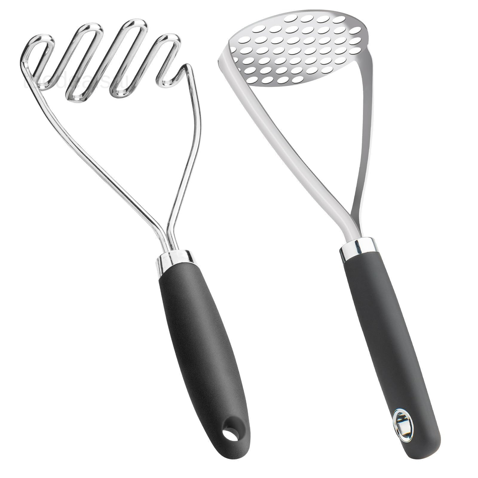 Potato Masher Set of 2 Pieces, 10.25-Inch Stainless 10.25"L x 4.35"W, Black