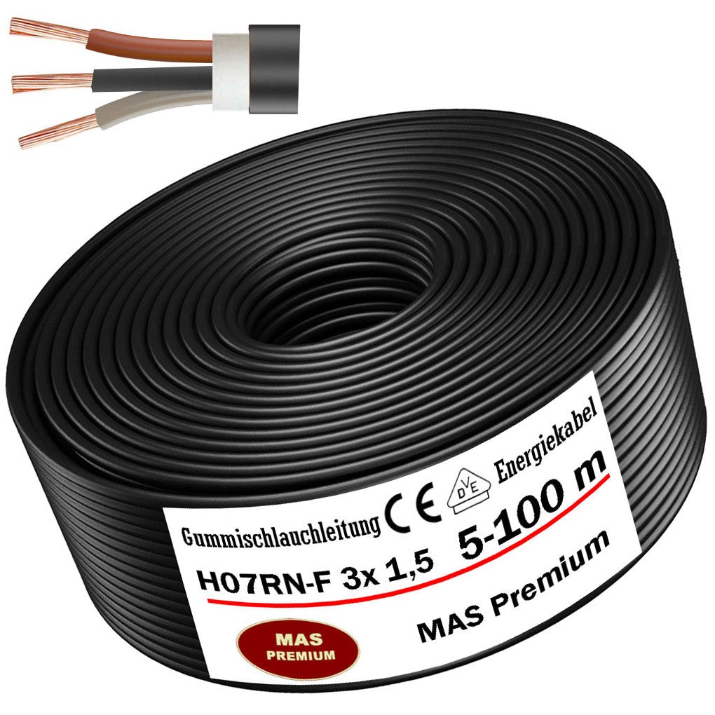 5-100m H07RN-F 3x1.5 rubber hose line construction site cable flexible for de...