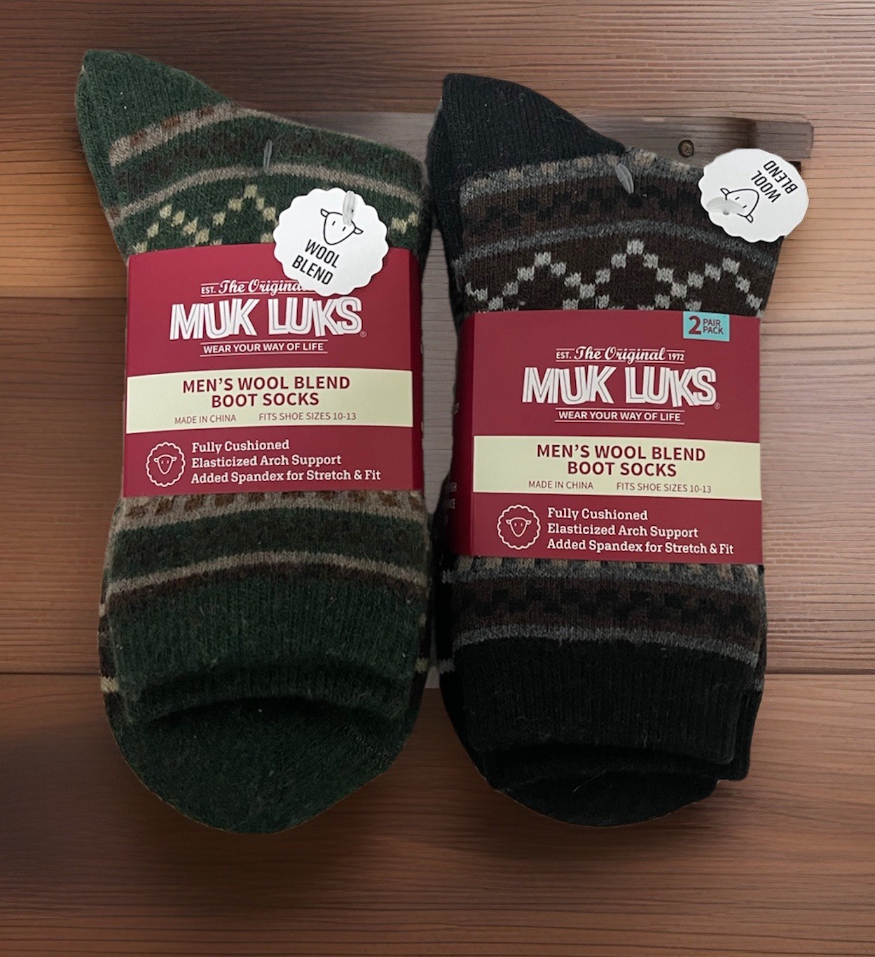 2 Pack! Muk Luks Men’s Wool Blend Warm & Cozy Boot Socks Pair Of 2 Shoe Sz 10-13