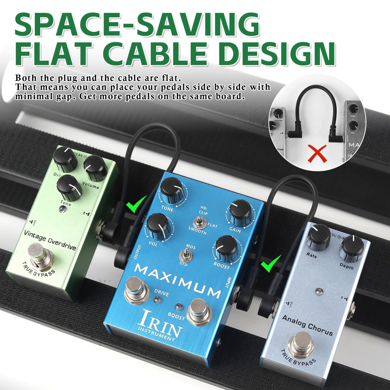 6 Inch Guitar Patch Cables 6 Pack, 1/4" TS Right Angle Effect Pedal Flat Cabl...