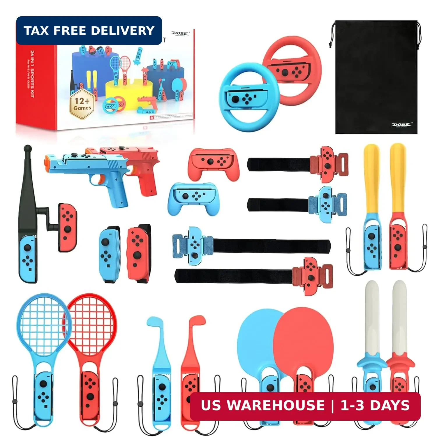 All-in-One Switch Sports Accessories Bundle (24 Items) - with Storage Bag Compat