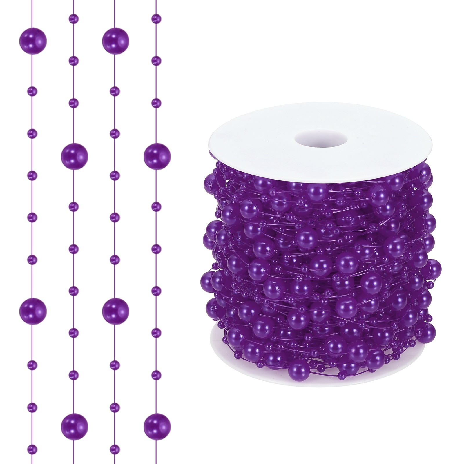 98 Feet Artificial Pearl String, Faux Pearl Beads Vases Filler, Deep Purple