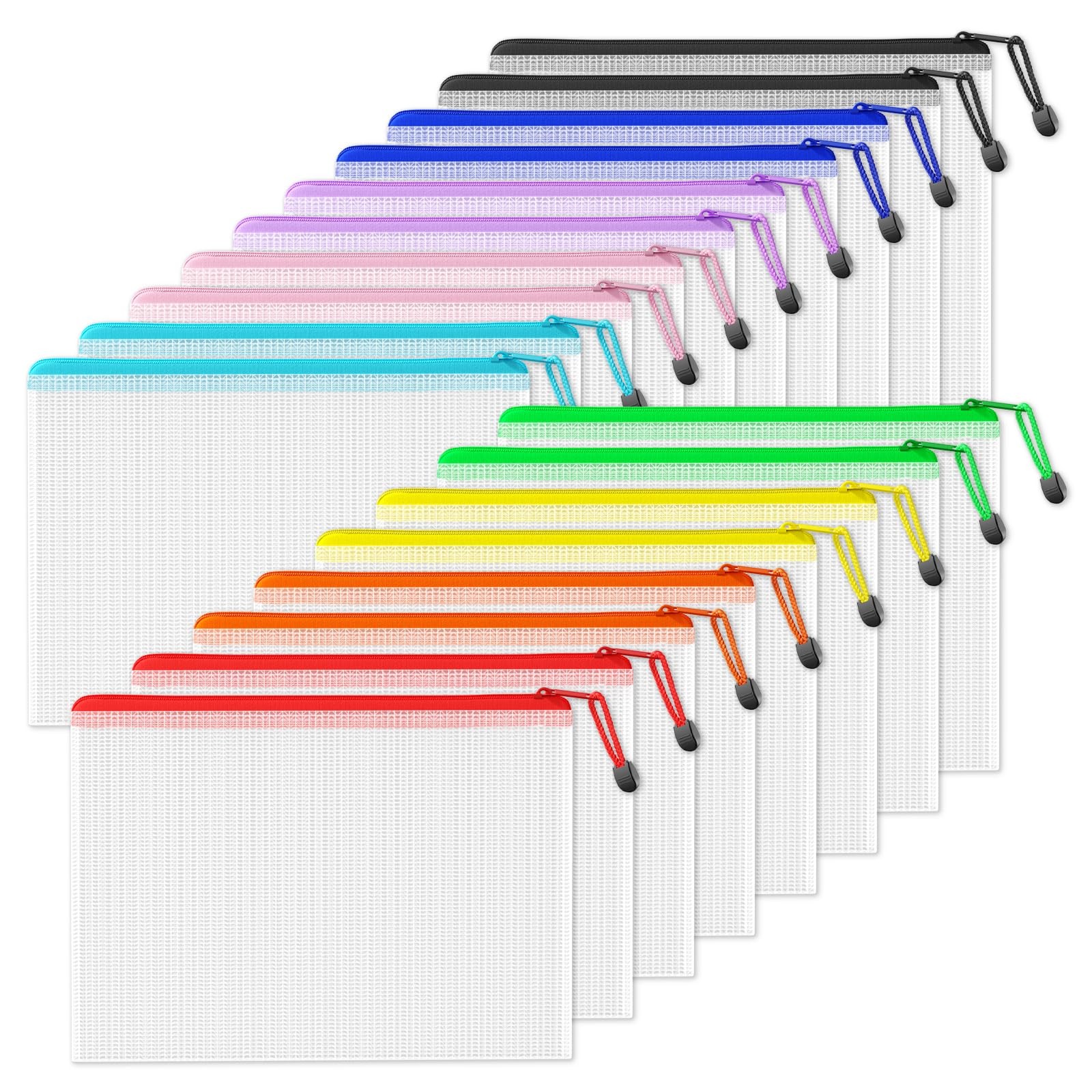 Plastic Mesh Zipper Pouch 9.2x12.5 in (9 Colors, 18 Packs),Extra Large Water-...
