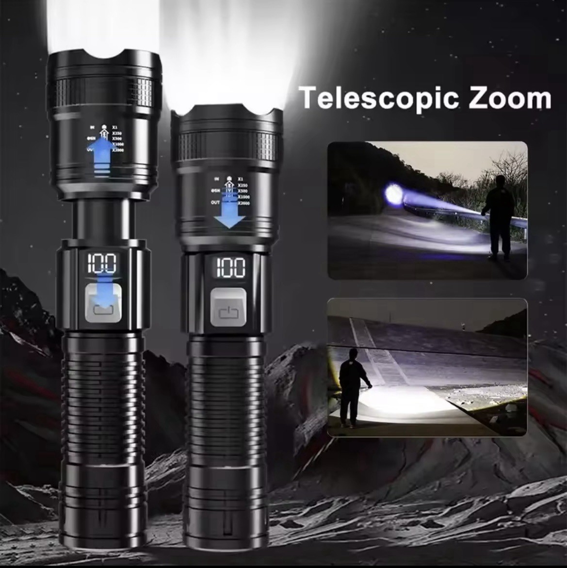 Professional Powerful LED Flashlight, Rechargeable LED Flashlights 500000 Lum