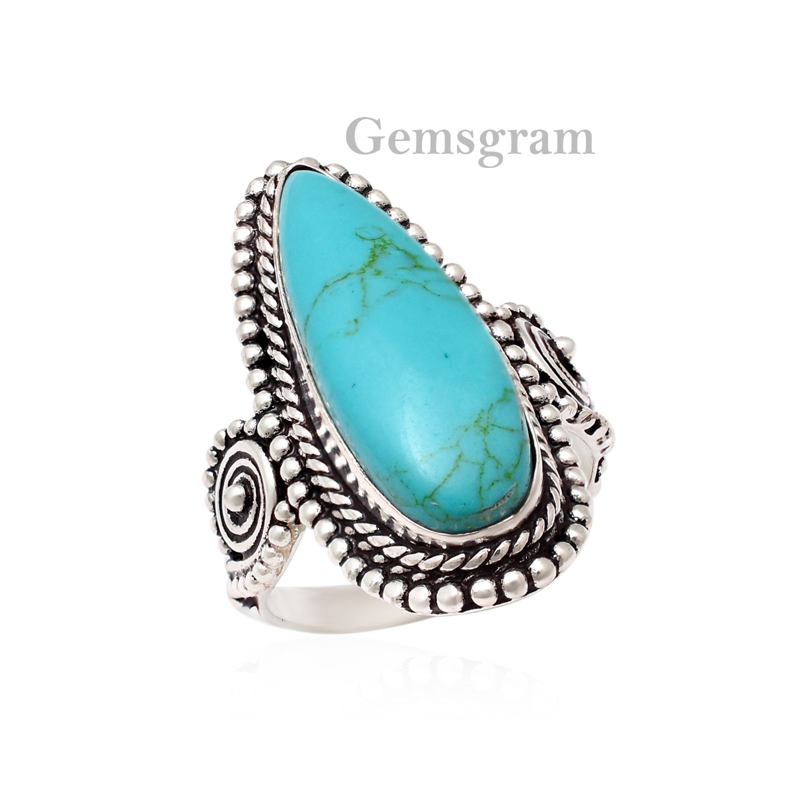 Solid 925 Sterling Silver Natural Gemstone Turquoise Handmade Women Silver Ring'