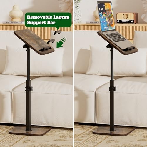 TV Tray Side Table for Couch - 360° Swivel Adjustable Height 1 Rustic Brown