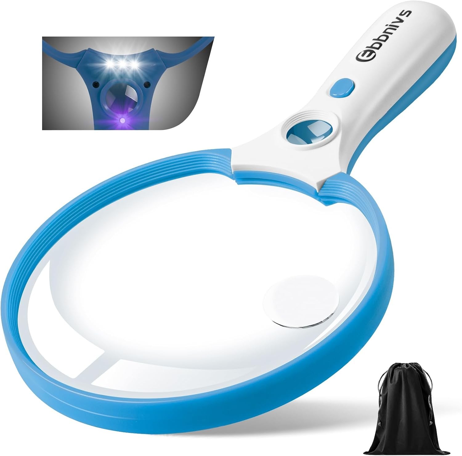 Lighted Magnifier with 3 LED & UV, Storage Bag, Cleaning Cloth
