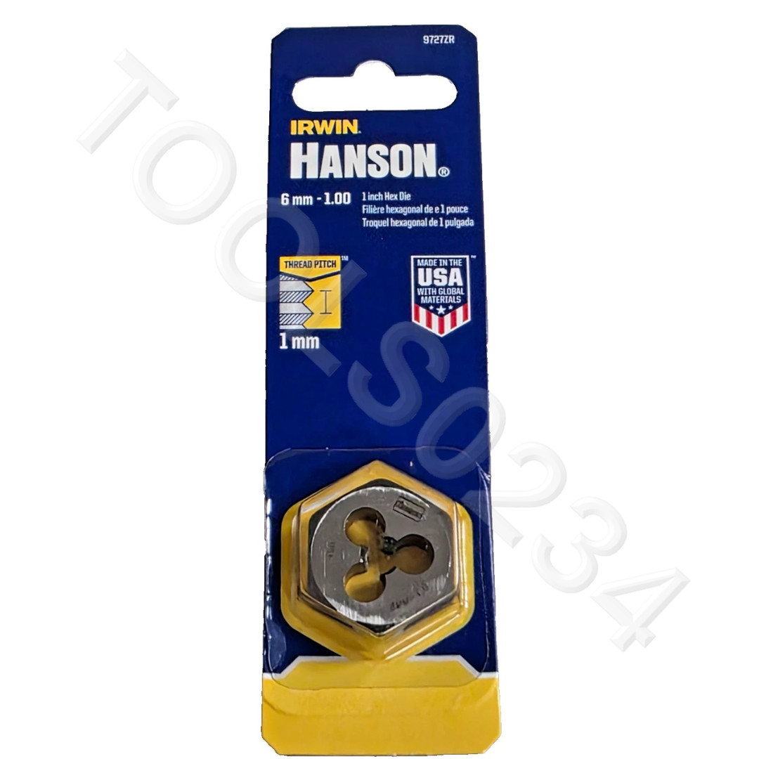 9727 M6 X 1.0 Metric 1" Hex Die Irwin Hanson  6MM Carbon Steel 6627