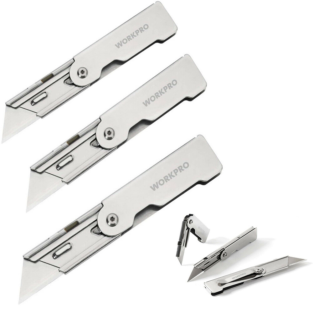 6 PACK Quick Change Folding Pocket Utility Knife Set w/Belt Clip Stainless Steel