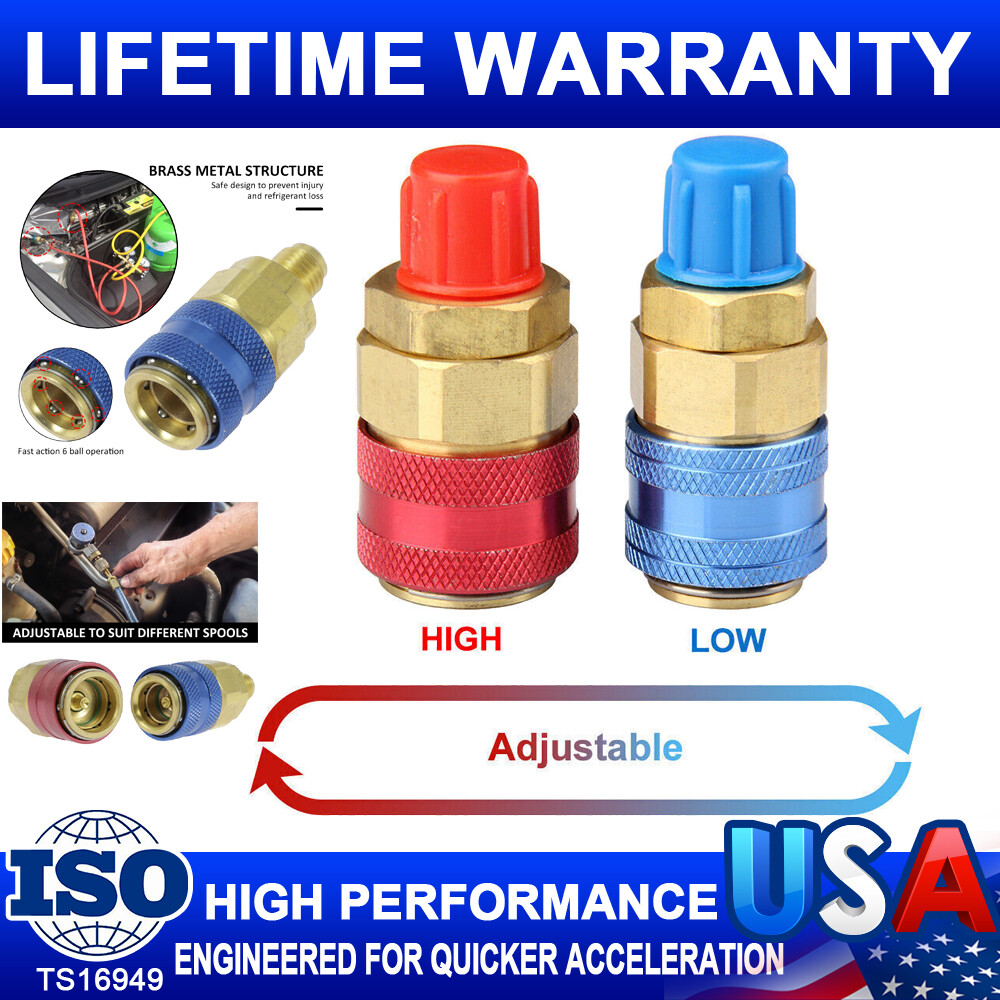 2PCS AC Air Conditioning High/Low Quick Connector Adapter Coupler Manifold Gauge