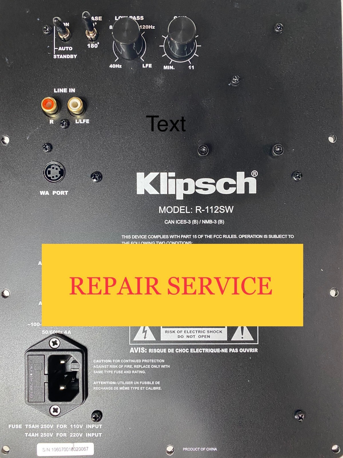 Klipsch R-112SW  Subwoofer Amp Module, *** REPAIR SERVICE ***