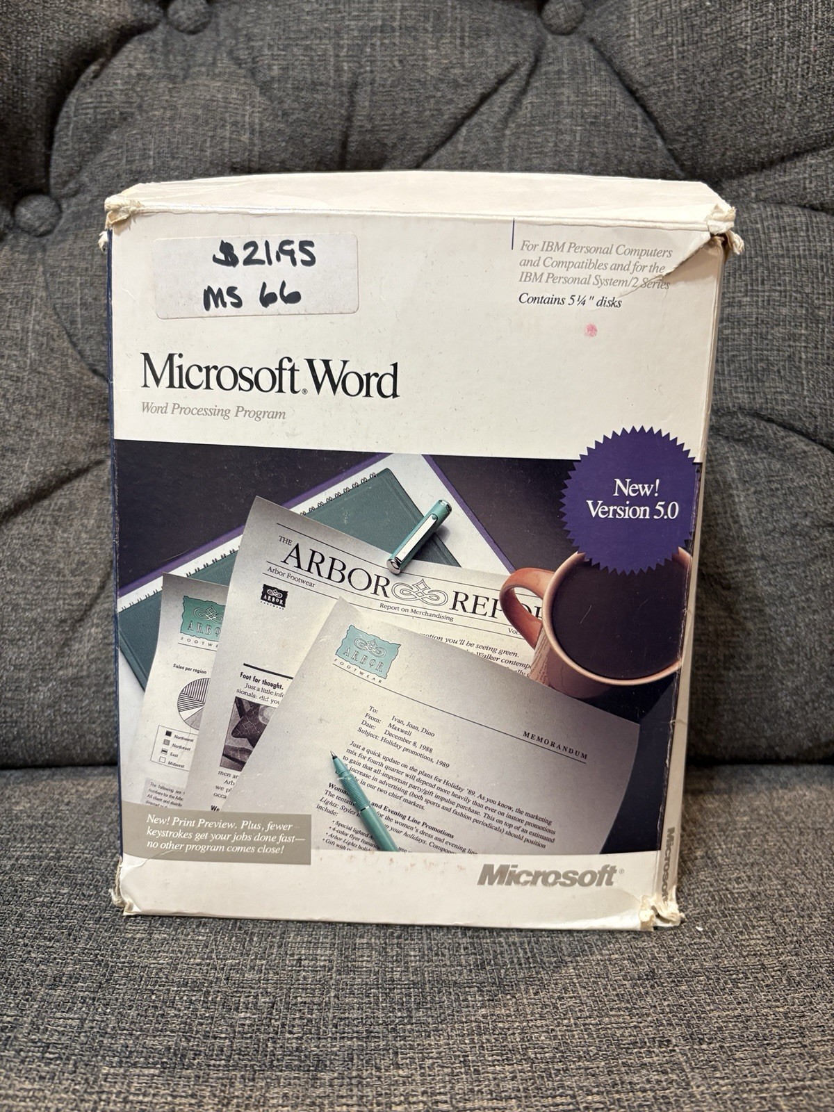 Microsoft Word Version 5.0 1988 5 1/4" Floppy Disks In Original Box Vintage