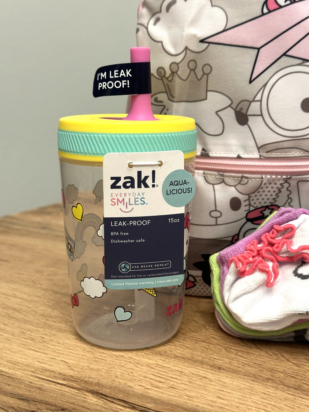 Hello Kitty 10" Backpack, Hello Kitty Tumbler, HK 5 socks & 2 Flocked Figure Set