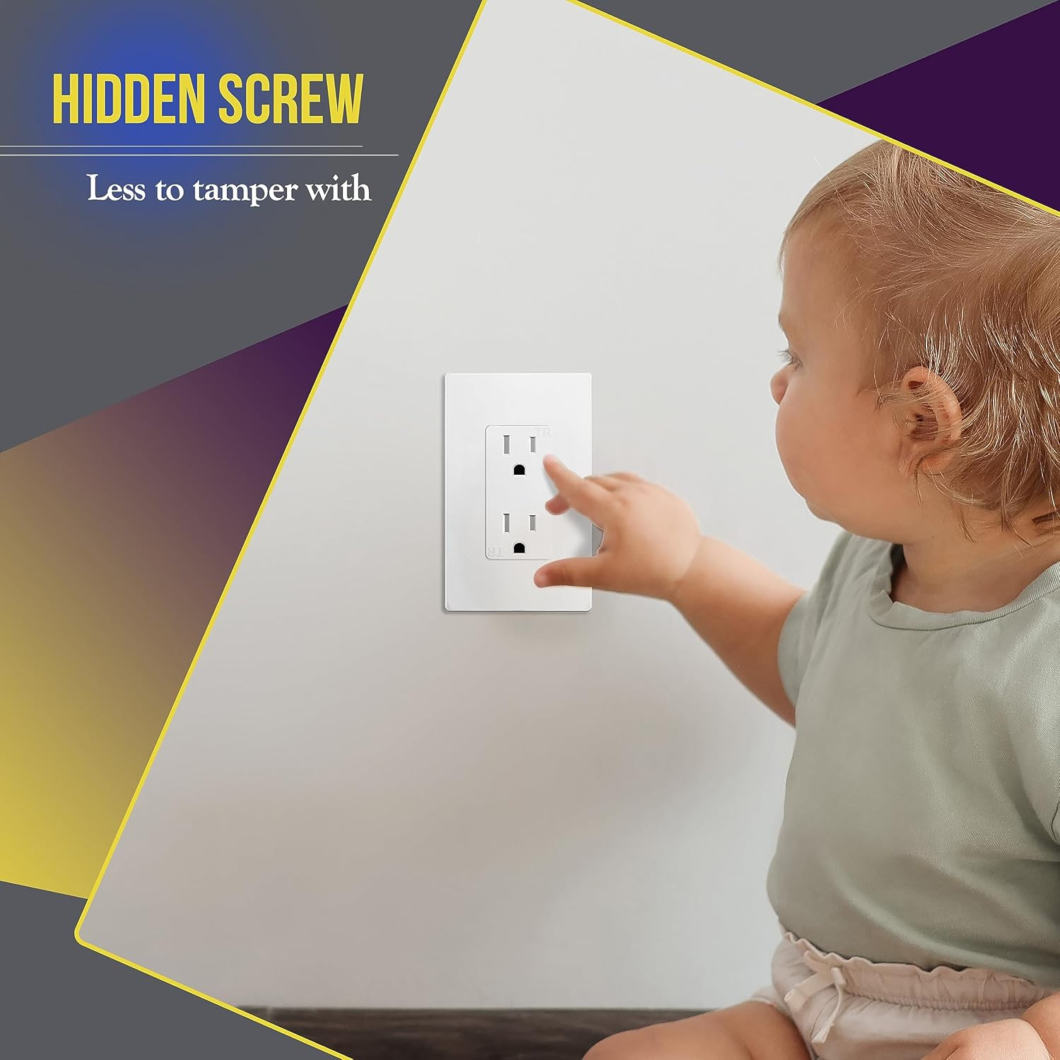 Screwless Decorator Wall Plates Child Safe Outlet Covers, Size 1-Gang 4.68" H X