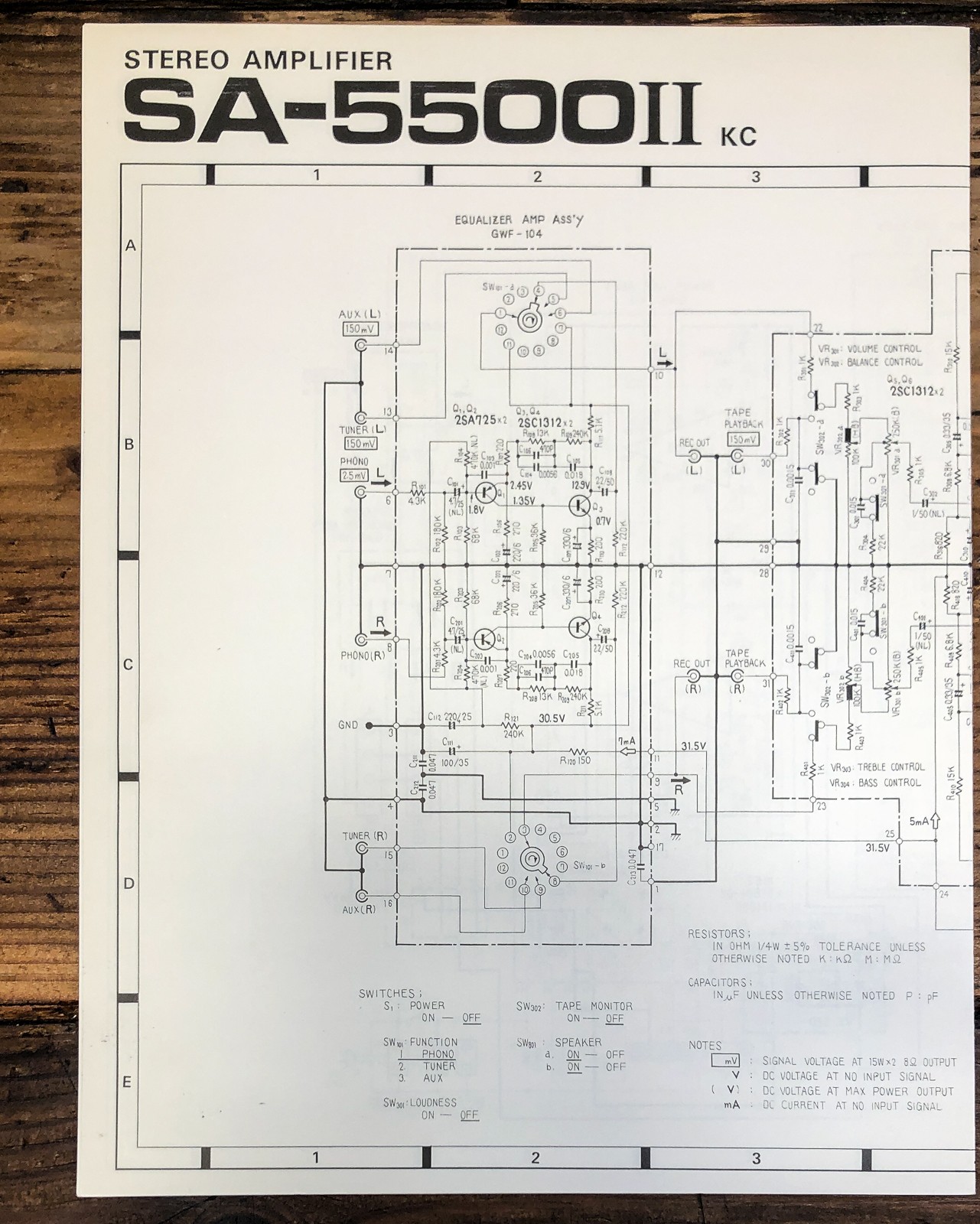 Pioneer SA-5500 MK2 Amplifier Fold Out Schematic *Original*