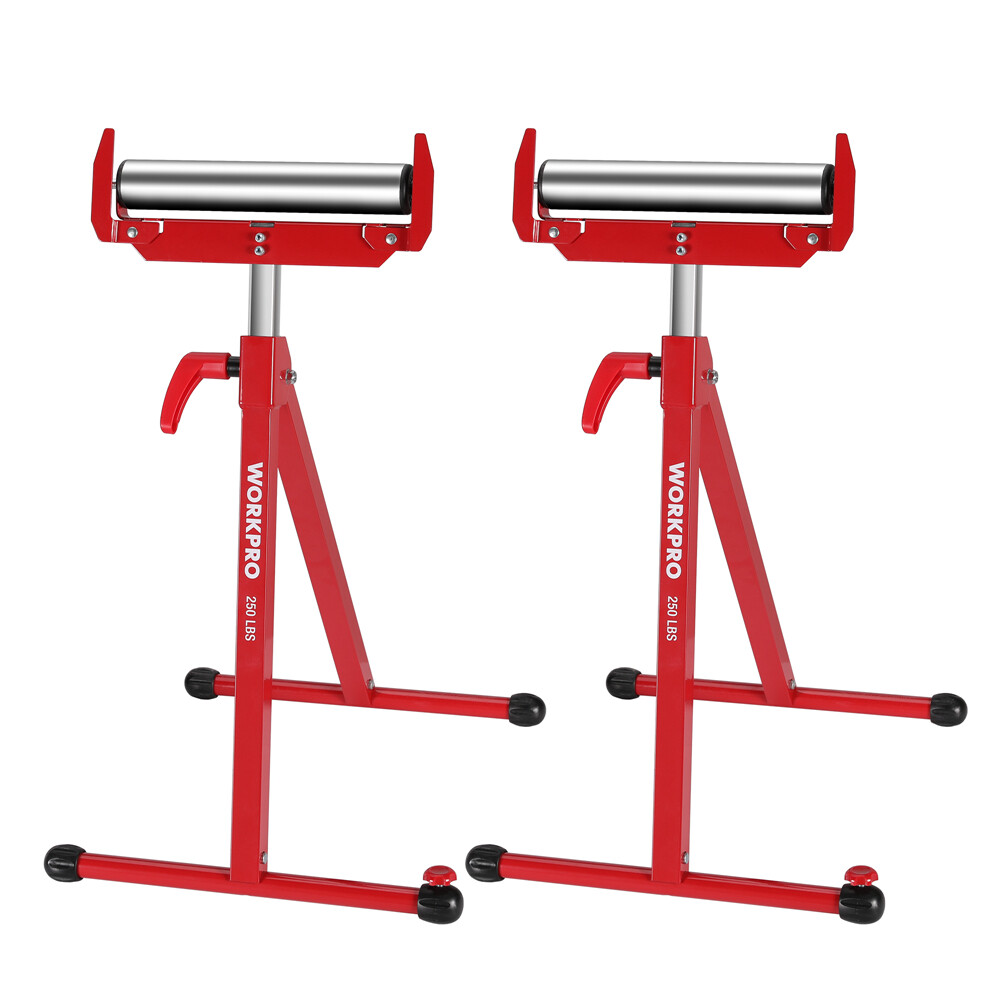 WORKPRO 2-Pack Folding Roller Stand Sawhorse 250 Lbs Load MAX Height Adjustable