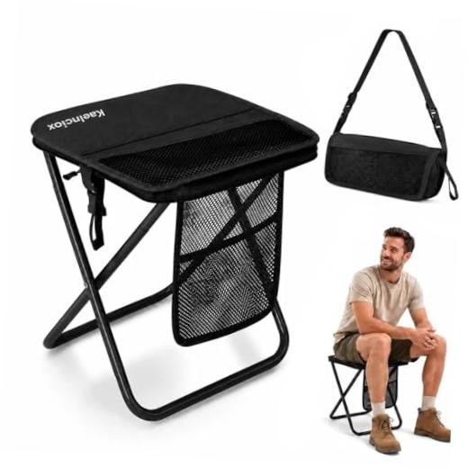 Foldable Backpack Stool for Adults: 16" Extra Tall Portable Collapsible Black