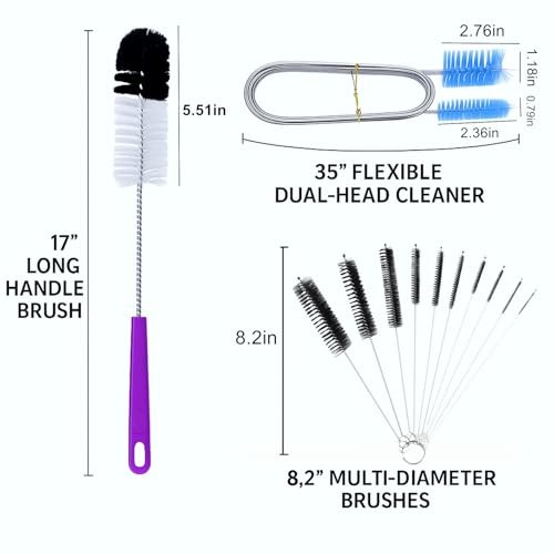 12 Pcs Tube and Bottle Cleaning Brush Set – 35" Flexible Hose Brush, 17" Extra