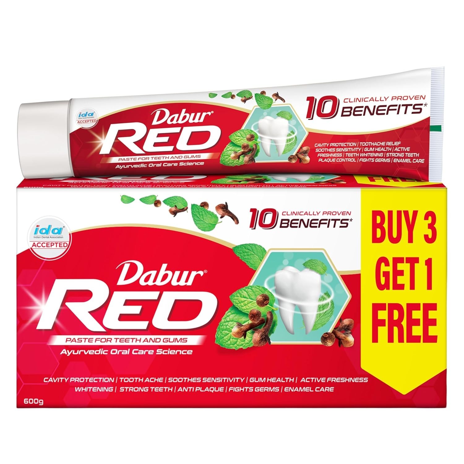 Dabur Red Toothpaste 150g x 4 Pack of 4 Ayurvedic Free Shipping 600g