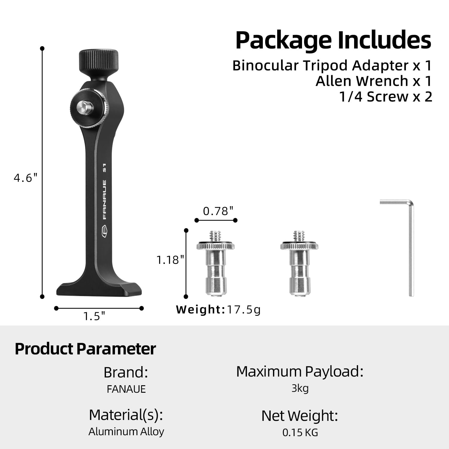 Aluminum Binocular Tripod Adapter with 1/4" Thread