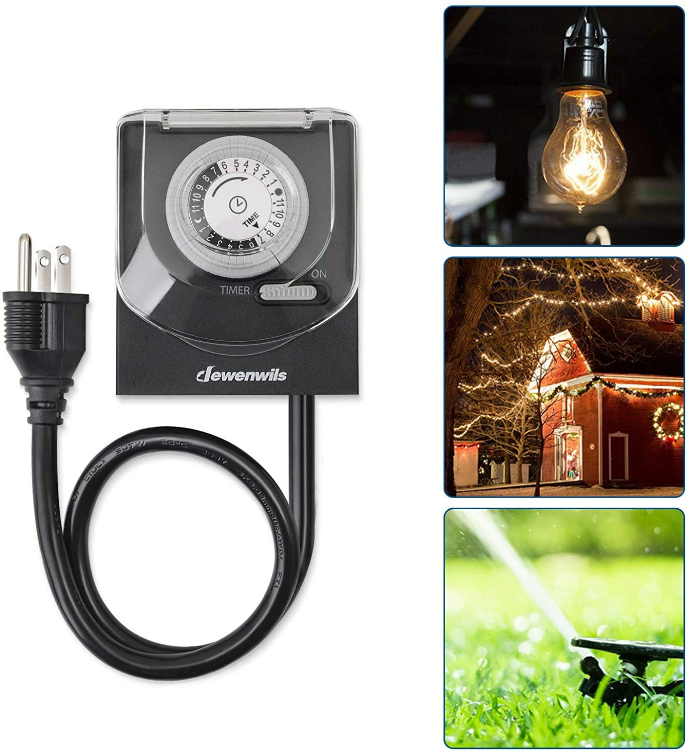 DEWENWILS Outdoor Electrical Outlet Timer Switch Plug in Waterproof Light Timer