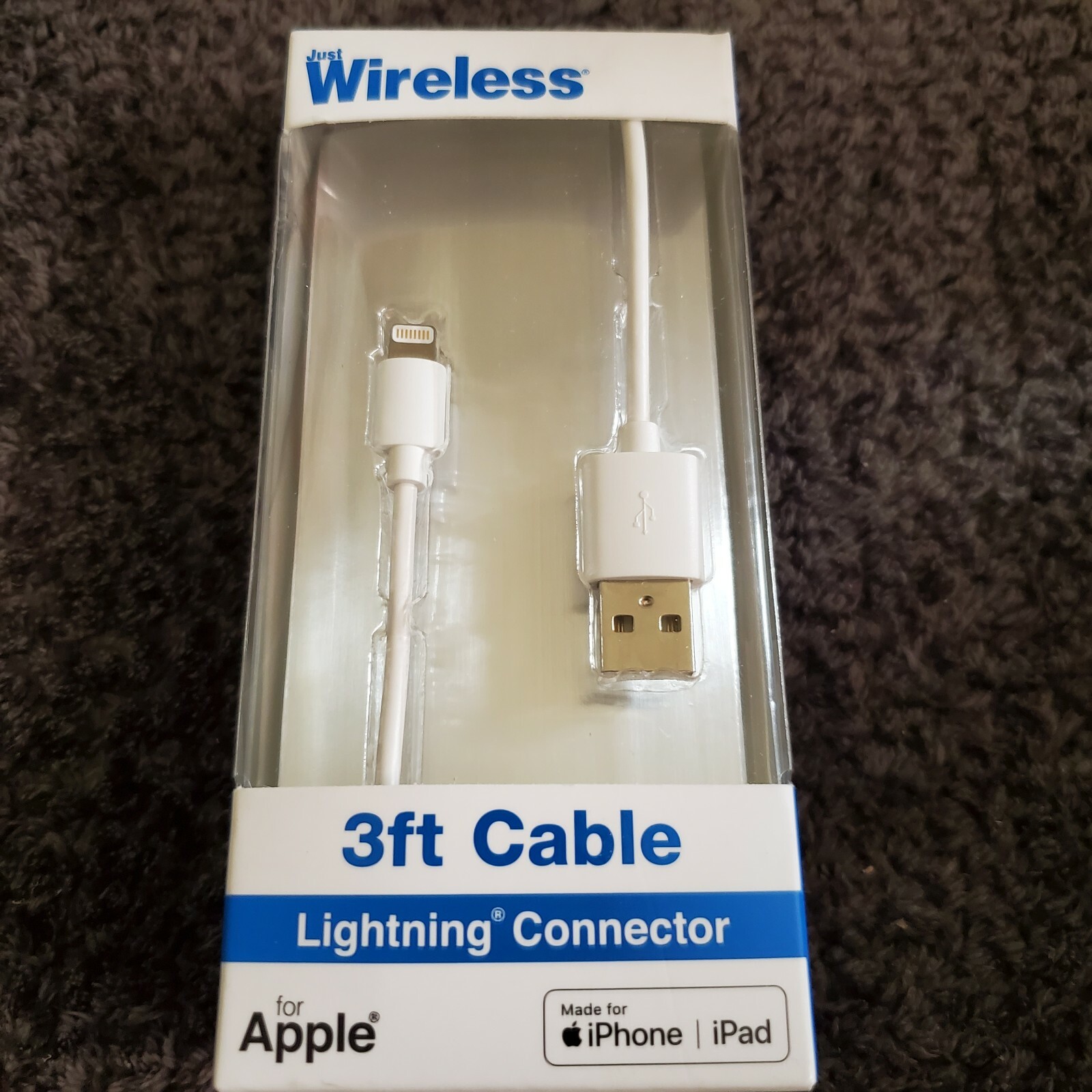 New Just Wireless 3ft Lightning Connector for iPhone or iPad - White