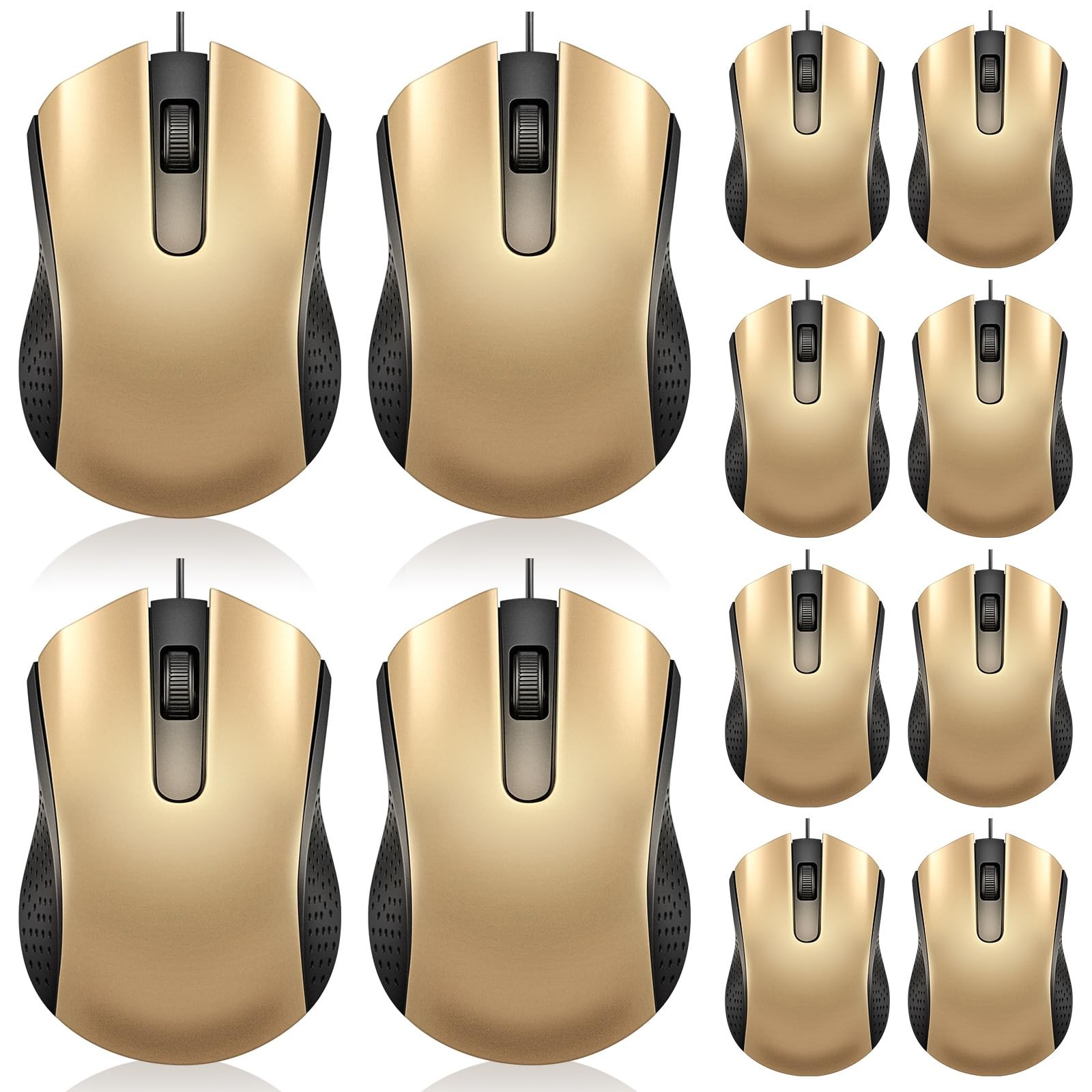 Wired Computer Mouse Bulk Cord USB Ergonomic Optical Mice Gold 12 PCS Set