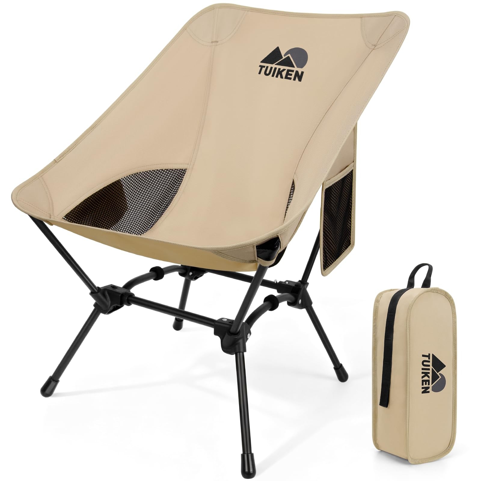 Ultralight Folding Camping Chair Cup Holder Light Brown Backpacking Hiking
