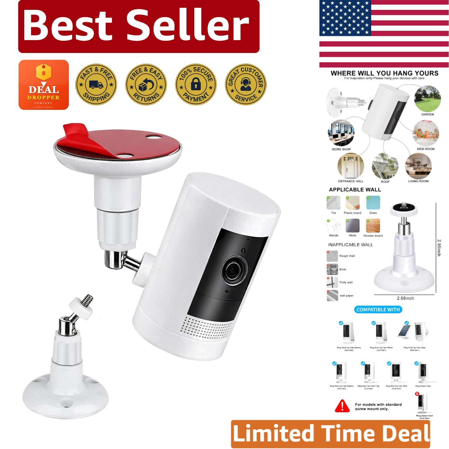 Universal Security Camera Mount Holder with 360° Rotation - Easy Installation