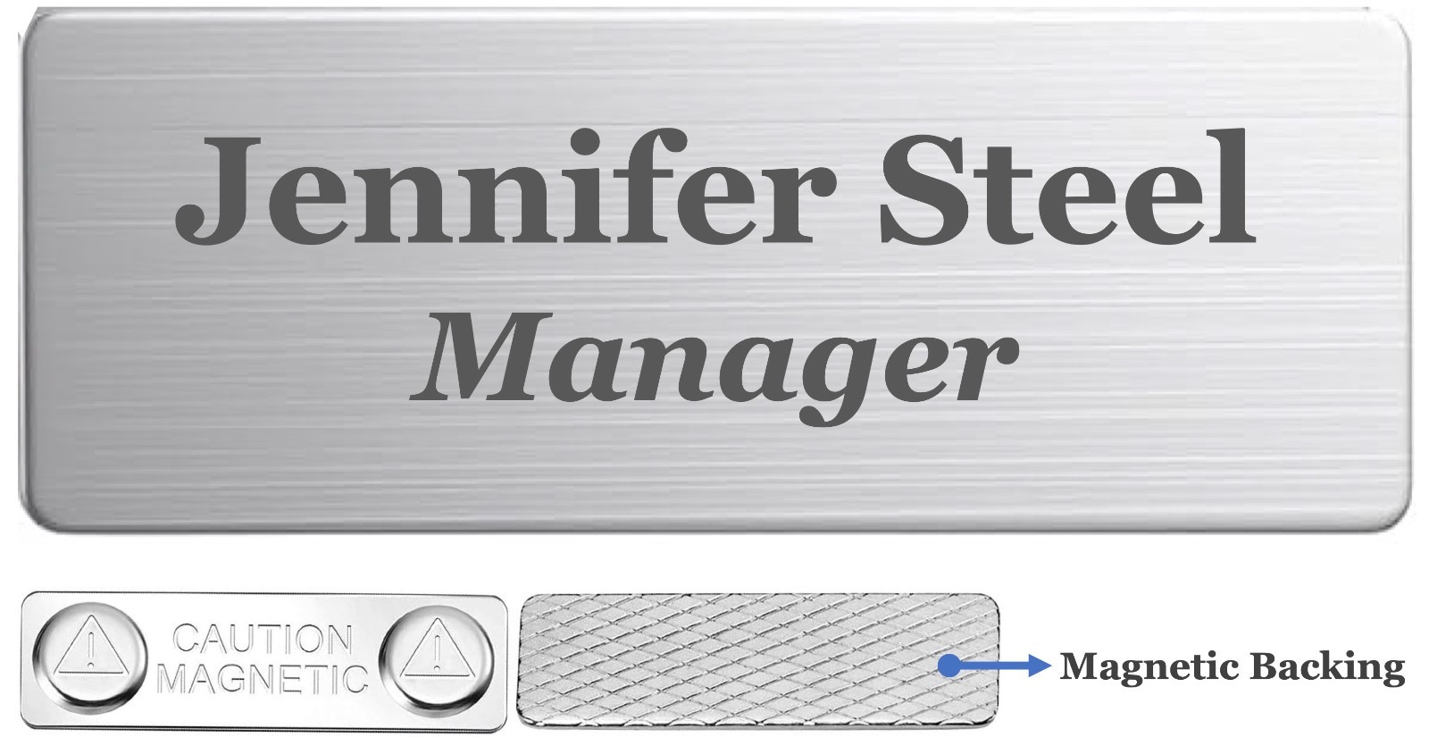 Engraved Silver Stainless Steel Employee Staff Name Tag ID Badge 1x3" Magnetic