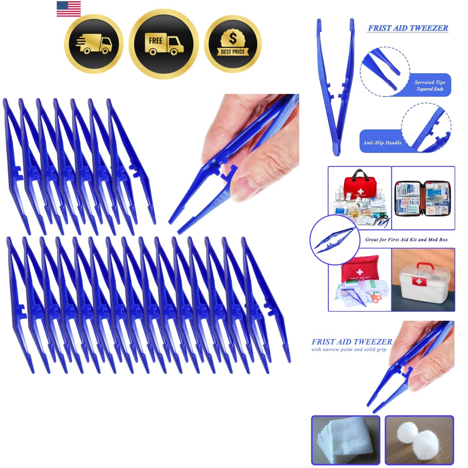 First Aid Tweezers, Plastic Tweezers, Disposable Forceps for Medical, Crafts,...