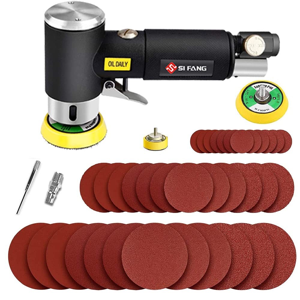 Mini 1/2/3" Air Orbital Sander for Auto Body Work & Detail Finishing + 45 Discs