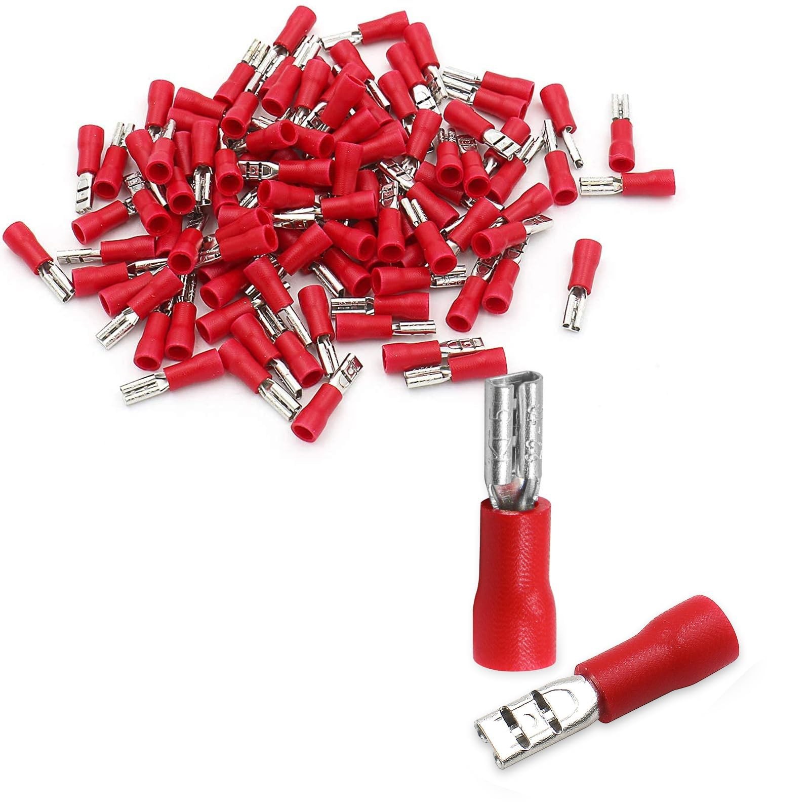 Baomain 0.11" Female Quick Disconnect Spade Terminals,Insulated Crimp Red