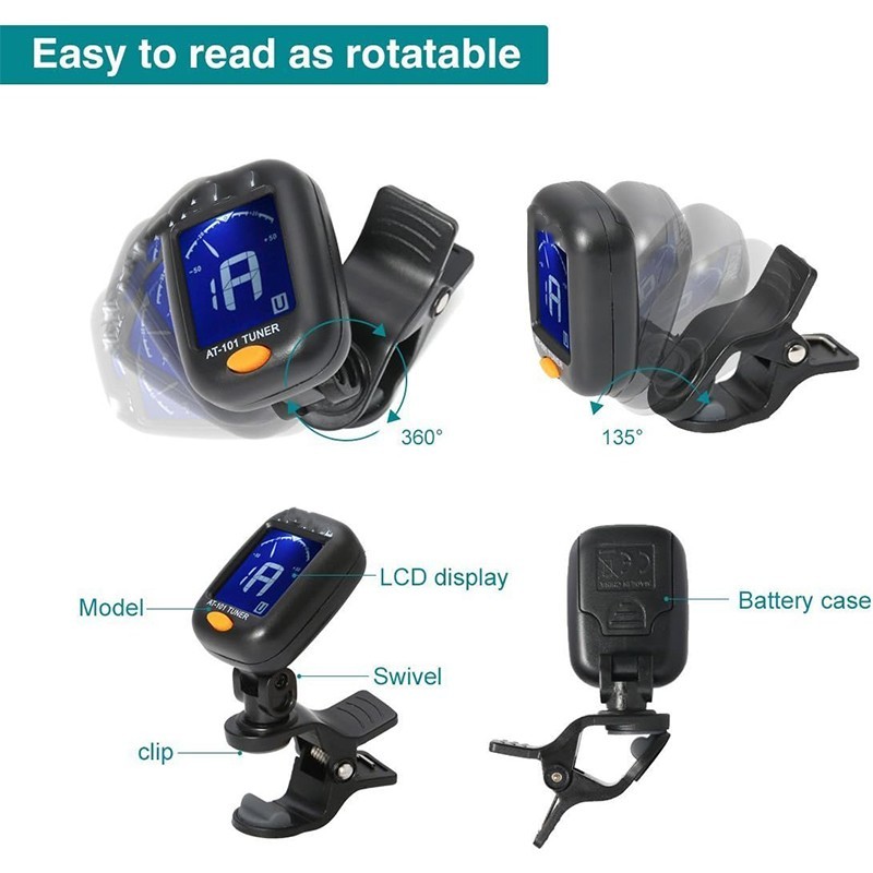 LCD Clip On Chromatic Acoustic Electric Guitar Bass Ukulele Banjo Violin Tuner