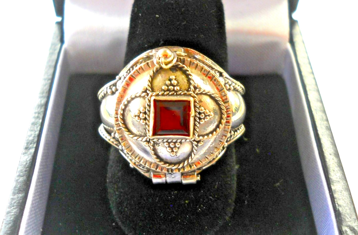 Handmade Sterling Silver Garnet Tear Drop Poison Ring - Sizes 7-8-9