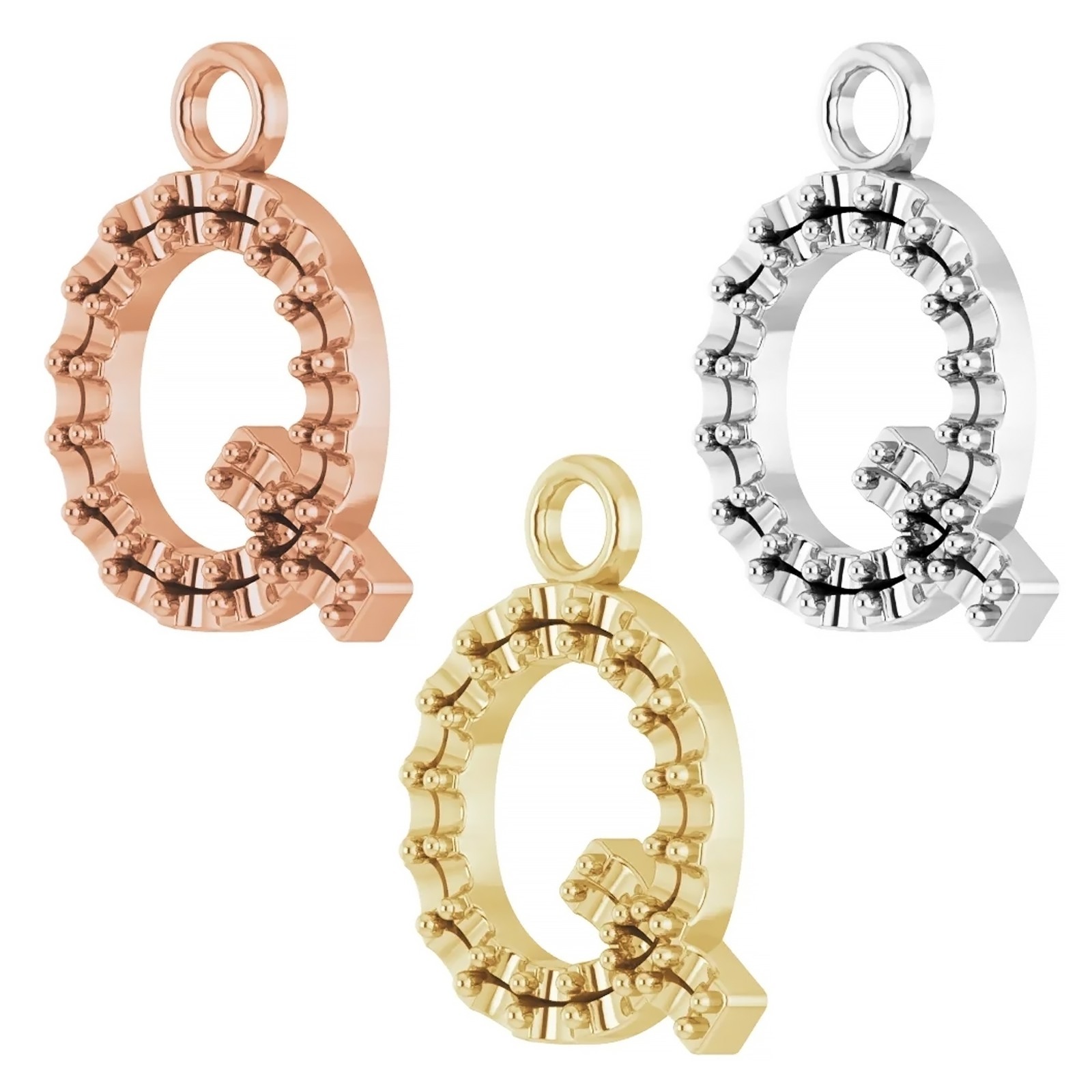 10K 14K  18K Gold Platinum & Sterling Silver Accented Initial Q Dangle