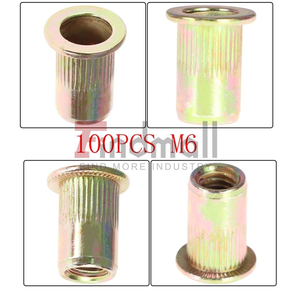 Carbon Steel M6 Metric Rivet Nut Flat Head Threaded Insert Nutsert 100 Pack