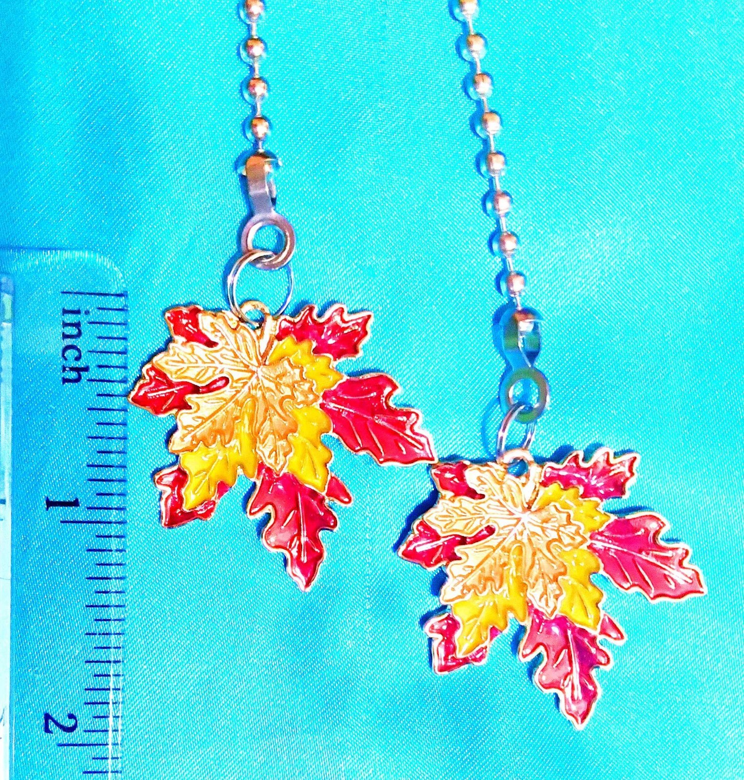 Set of Two ~ Red Yellow MAPLE LEAF Metal ~ Ceiling Fan Pulls