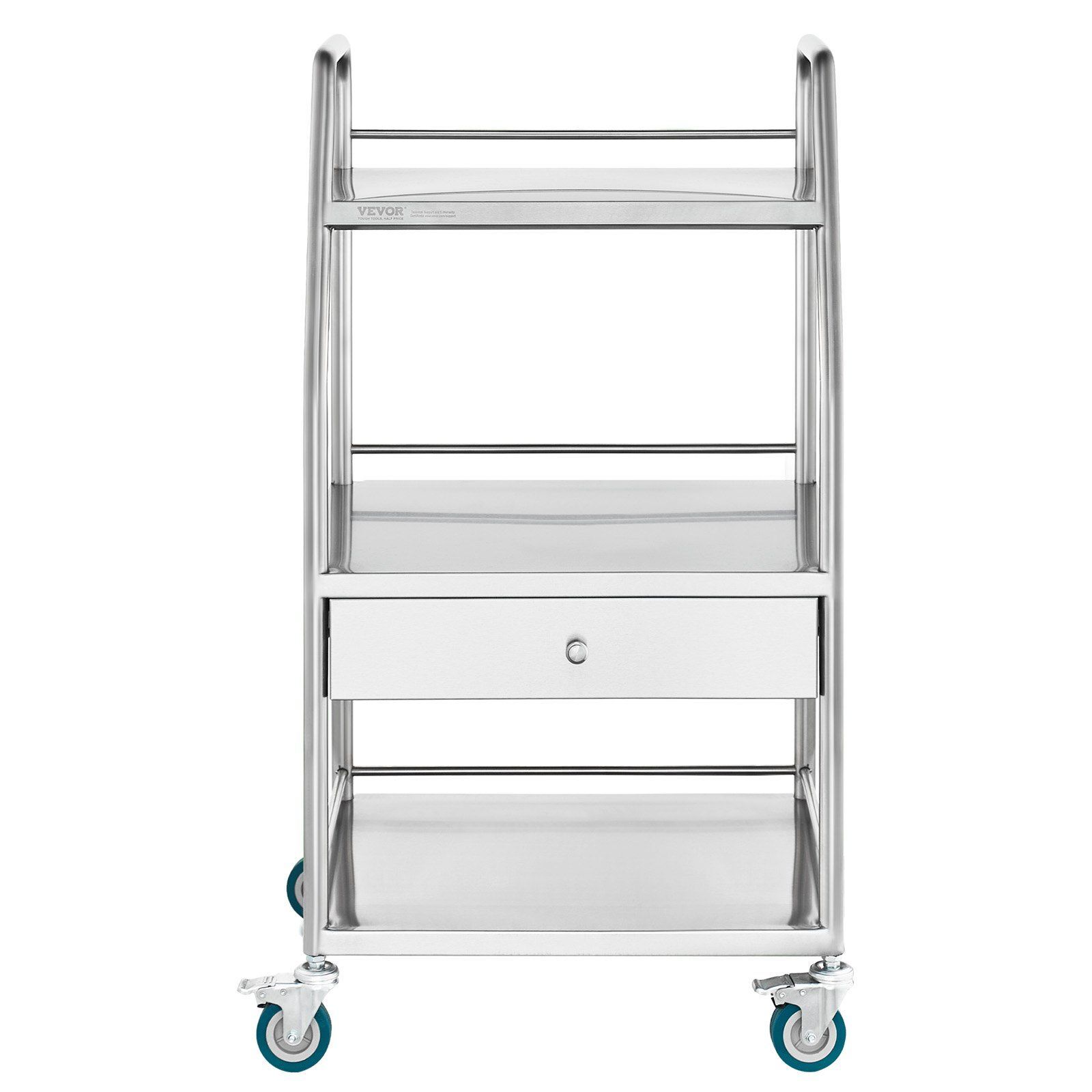 3 Layers Stainless Steel Lab Rolling Cart with Drawer and Lockable Wheels