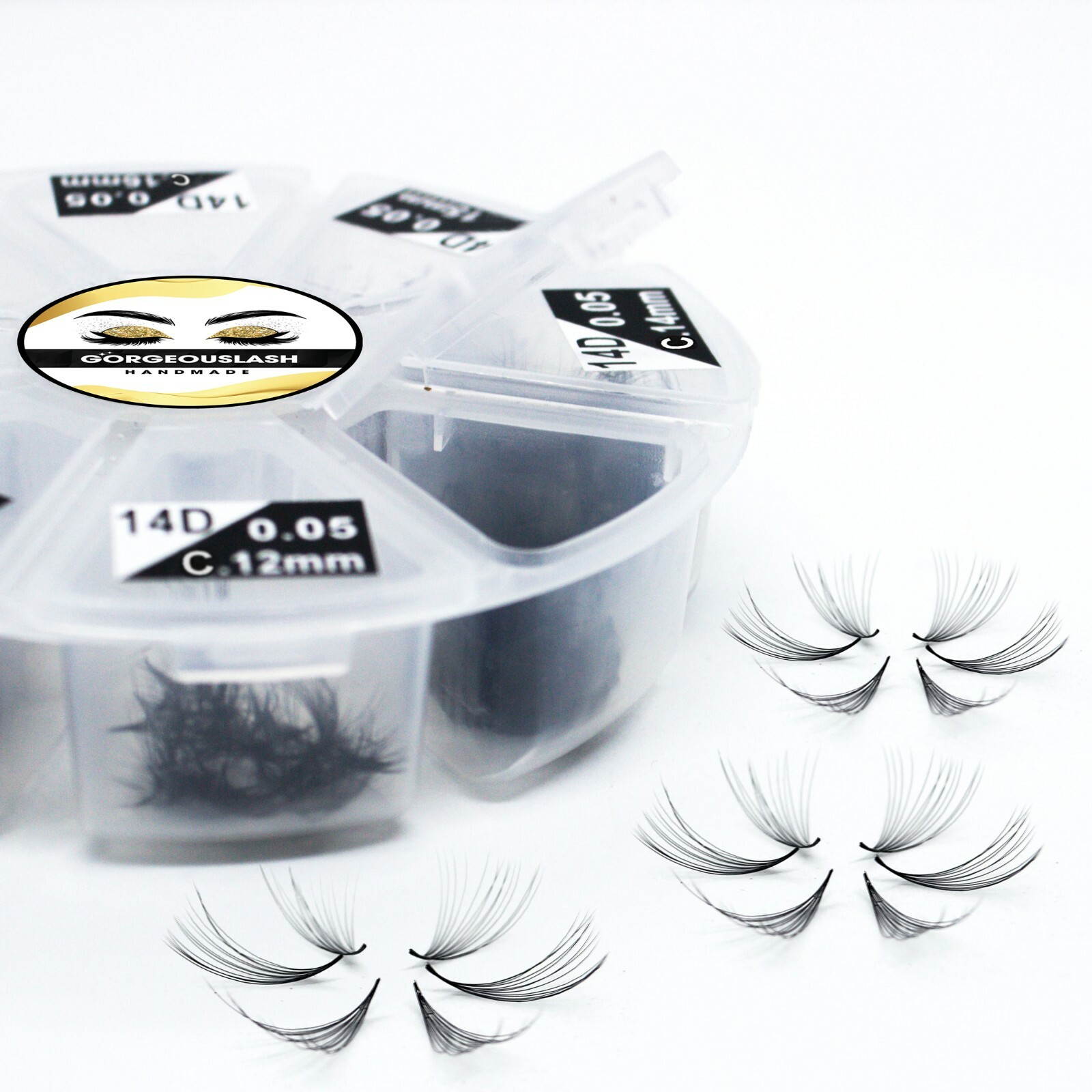Mixed 12D, 14D Lashes. 1000 Premade Volume Fans. Handmade Eyelash Extensions.