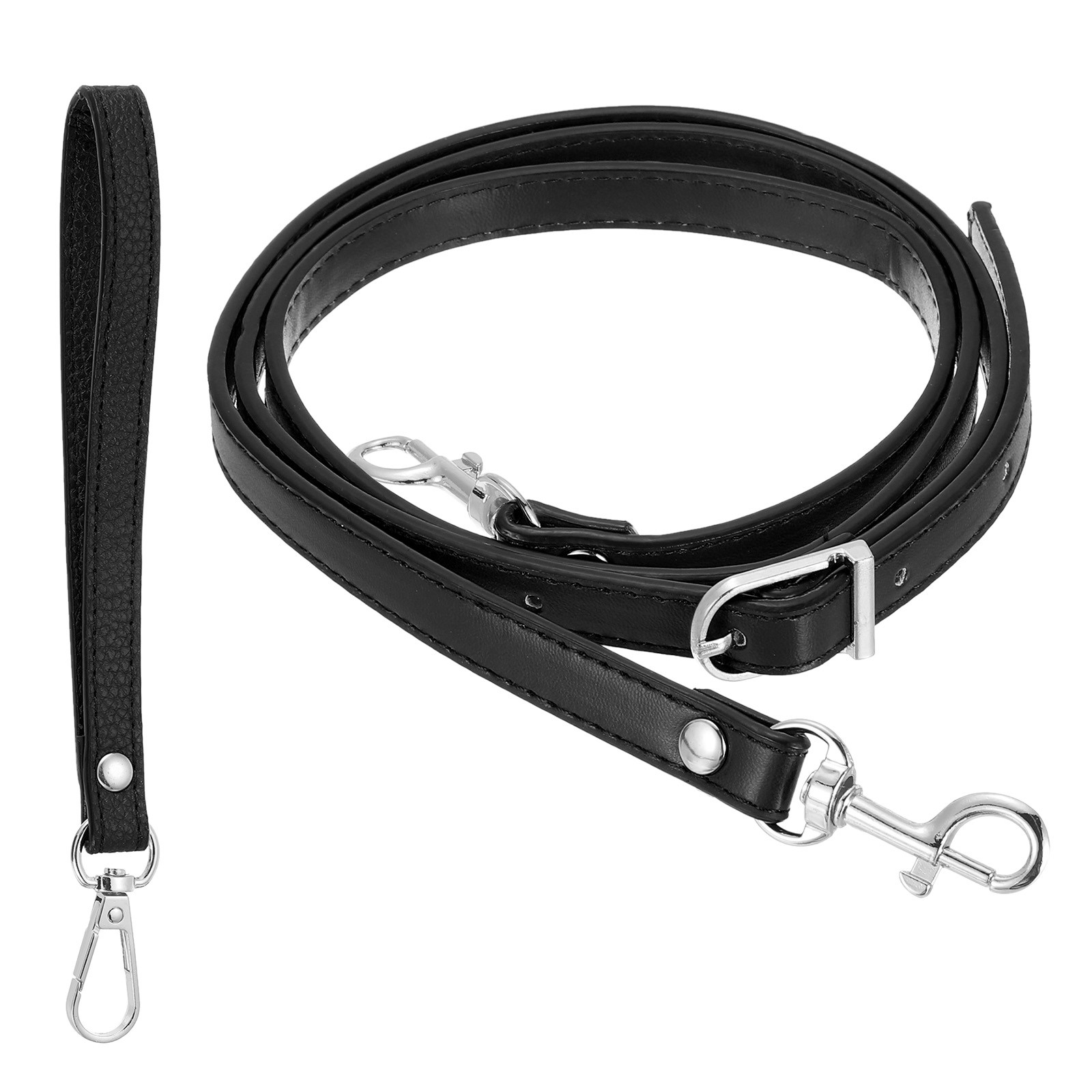41-49 Inch Adjustable PU Leather Purse Strap with Wristlet, Black/Silver