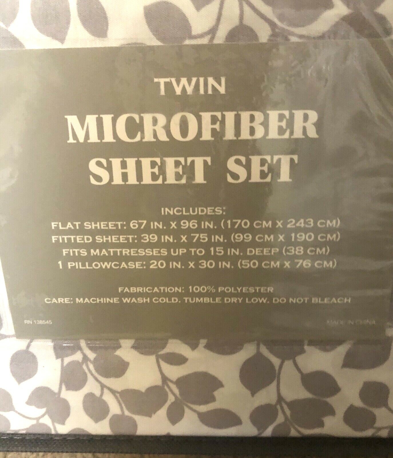 Dan River gray white leaves twin micro fiber 3 pc sheet set packaged