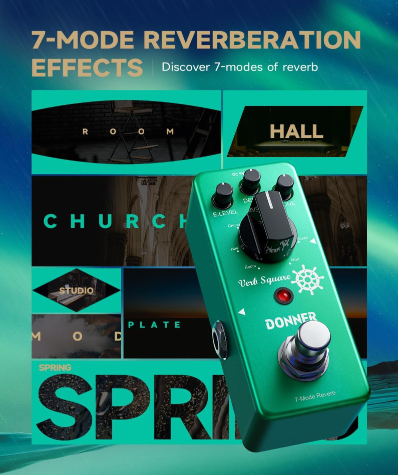 Donner Digital Reverb Guitar Effect Pedal Verb Square 7 Modes